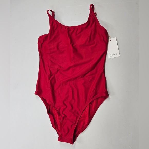 NWT QUINCE Italian Cami One-Piece Swimsuit Medium Cherry 4681 - Picture 6 of 10